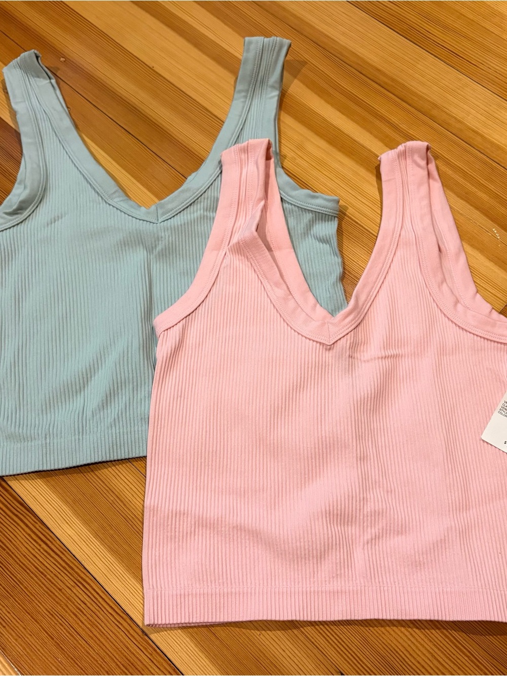 Ribbed V-Neck Crop Tank Duo - Pink & Light Blue